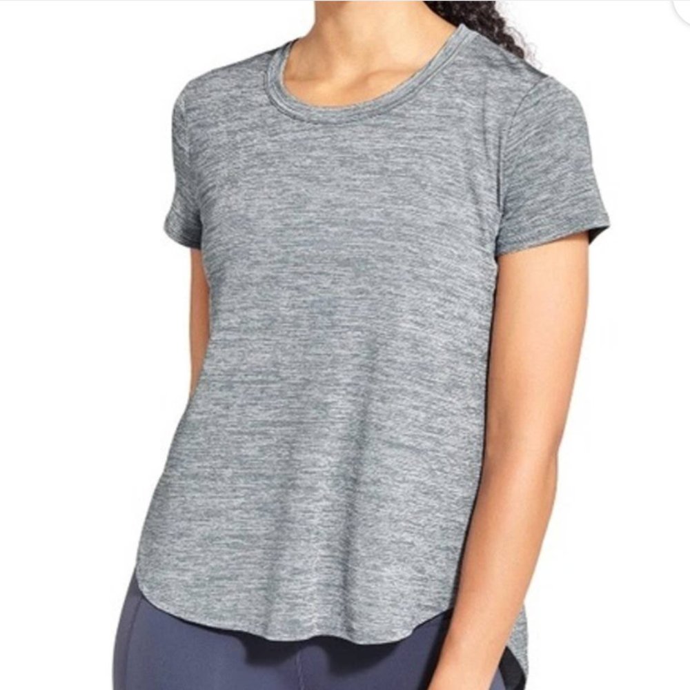 Athleta Utopia Short Sleeve Tee Gray/White XS - Picture 1 of 12